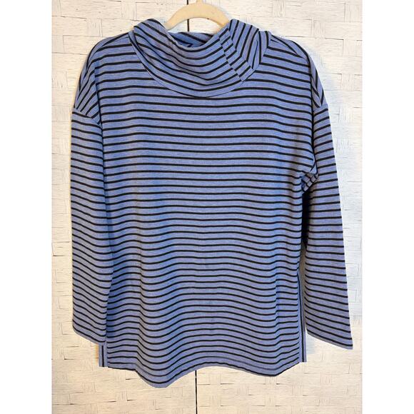 T By Talbots women’s turtleneck sweatshirt blue navy striped cozycore tribeMom - Picture 1 of 7